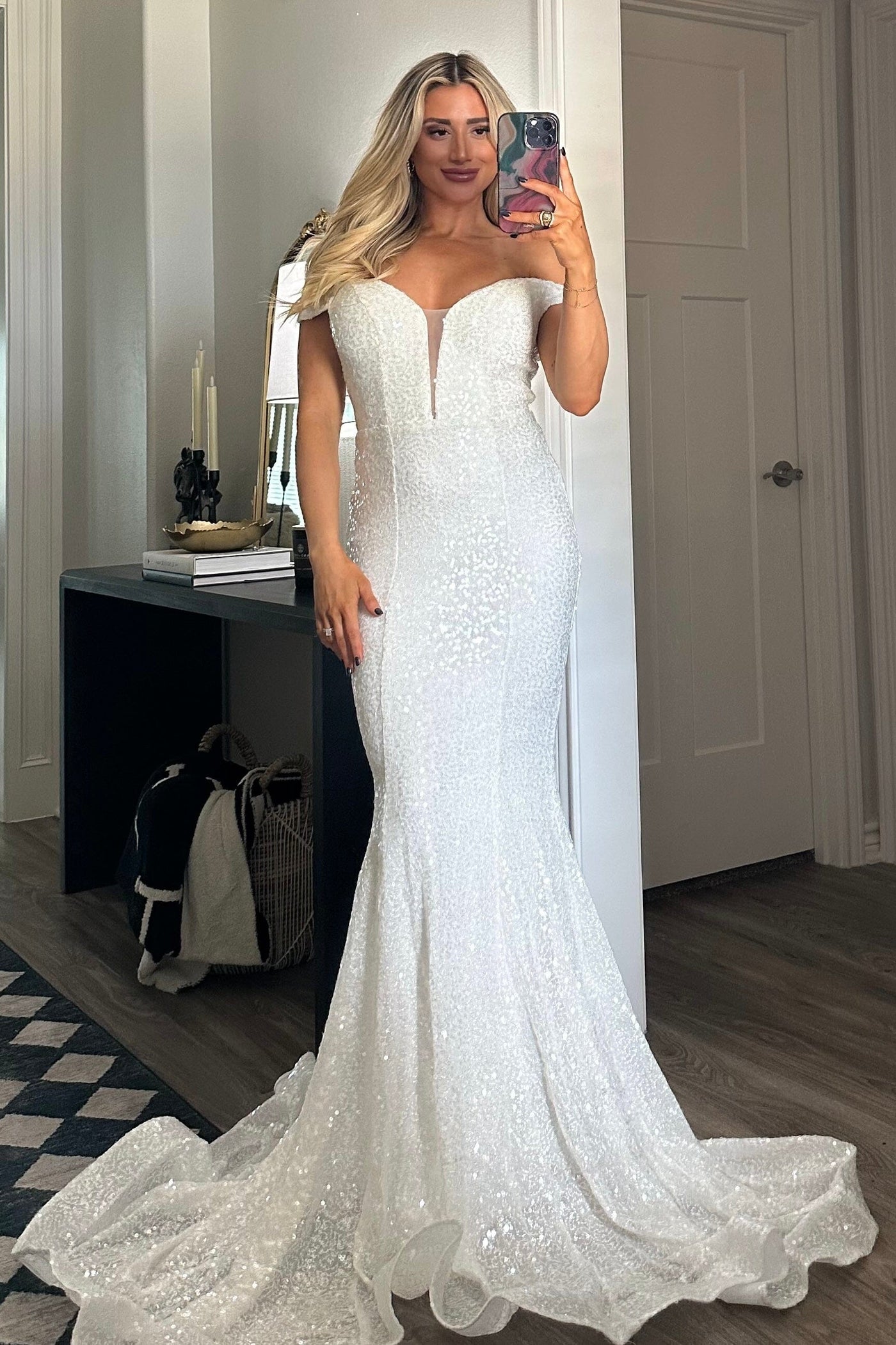 Sasha Off Shoulder Sequin Maxi Dress: White – Bella and Bloom Boutique