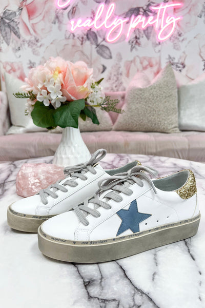 Reba Glitter Star Platform Sneakers: White Multi Shoes Bella and Bloom Boutique 