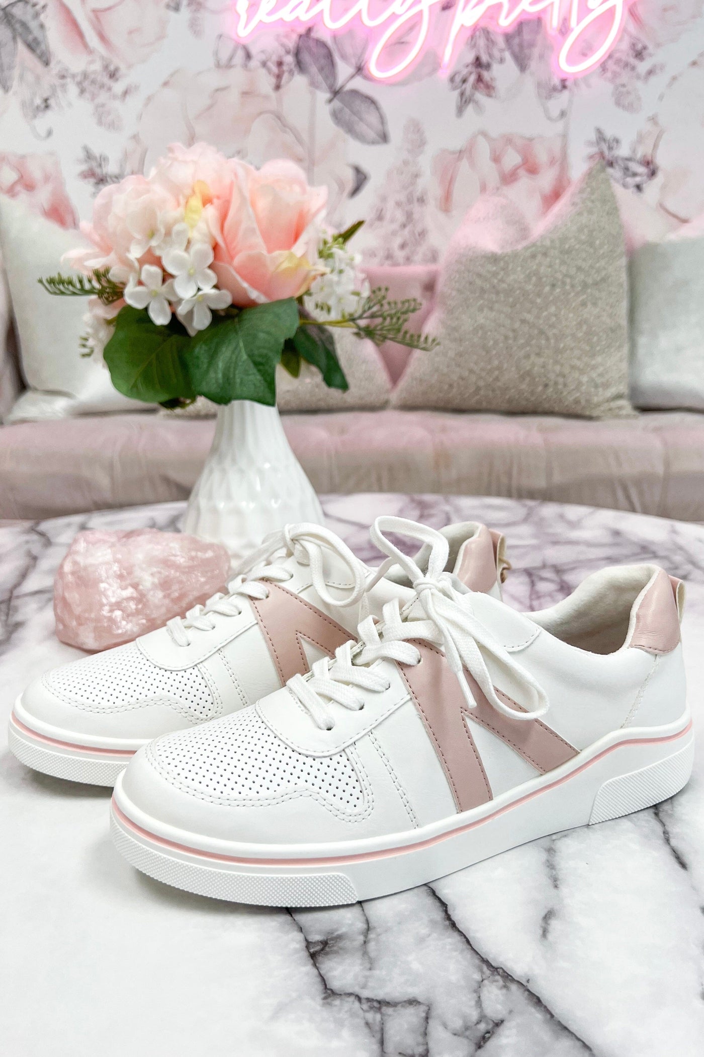Alta V Sneaker: White/Blush - Bella and Bloom Boutique