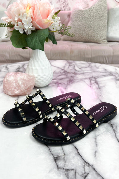 Ding Studded Sandals: Black - Bella and Bloom Boutique