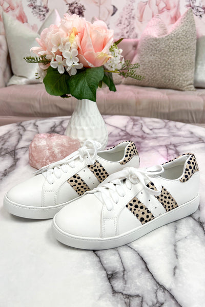 Iris Striped Sneakers: White/Cheetah - Bella and Bloom Boutique