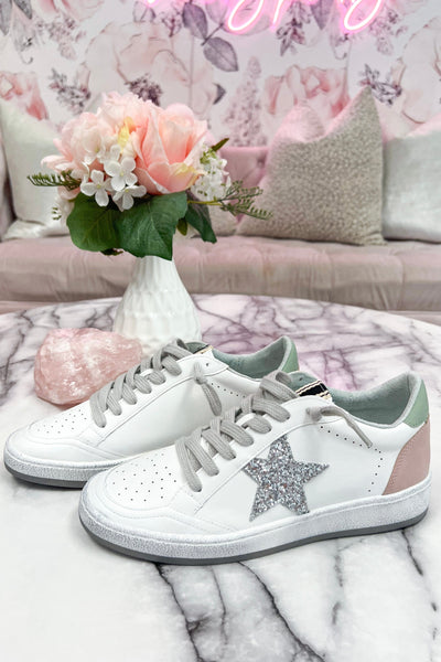Paz Sparkly Star Sneakers: White/Blush - Bella and Bloom Boutique