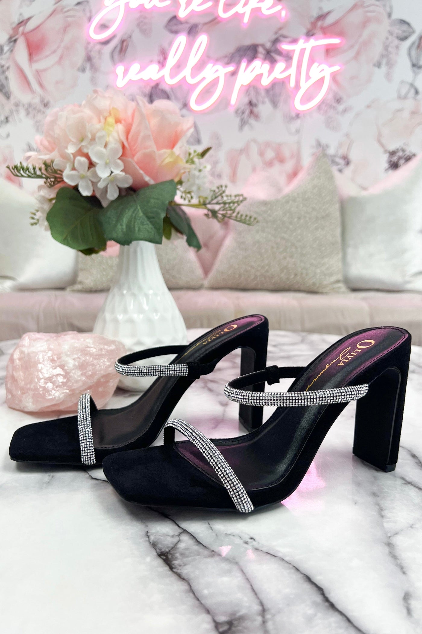 Tonic Embellished Sparkly Heels: Black Suede - Bella and Bloom Boutique