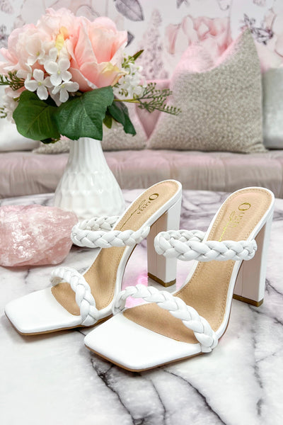 Darrah Braided Heels: White - Bella and Bloom Boutique