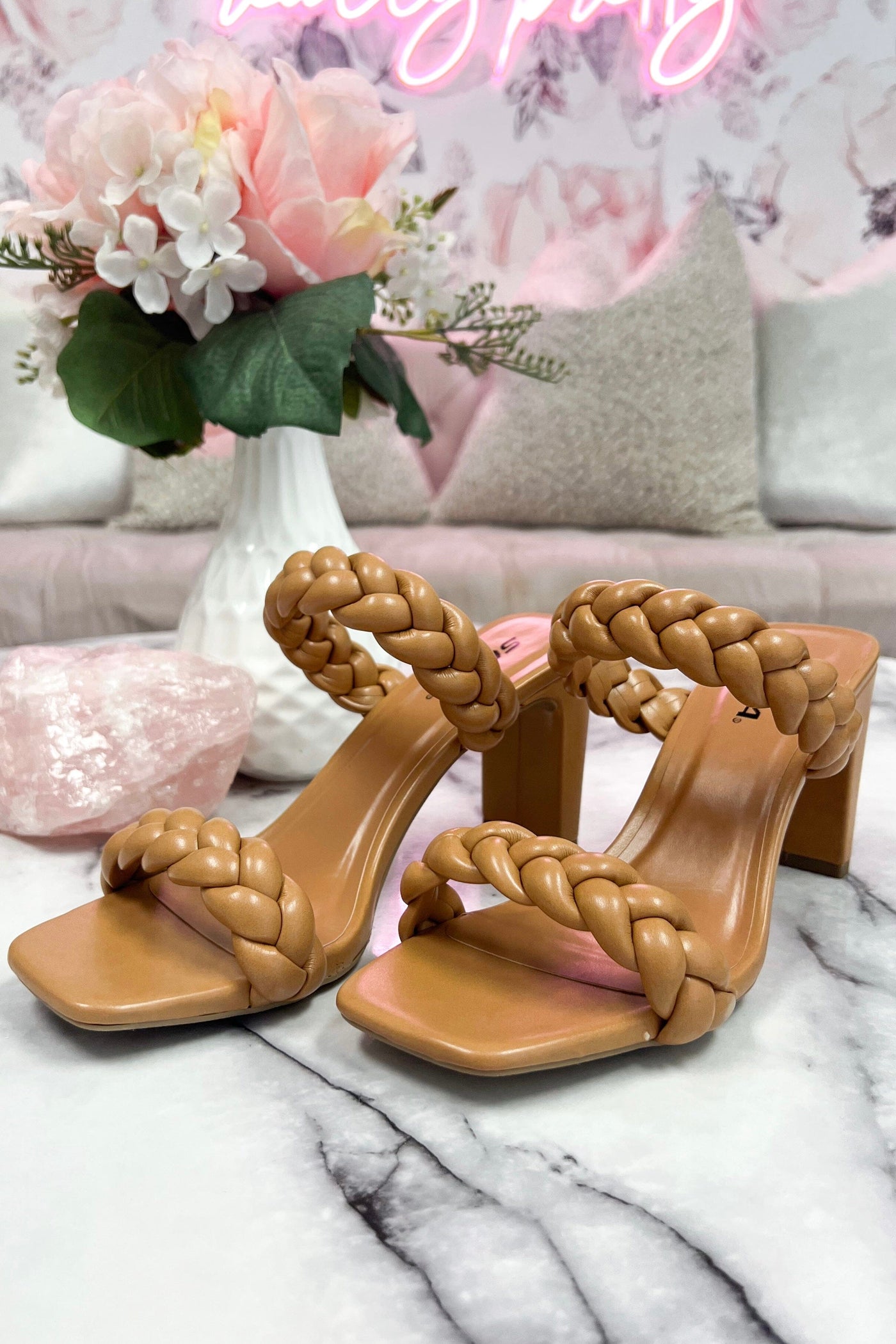 Found Your Love Braided Block Heels: Camel - Bella and Bloom Boutique