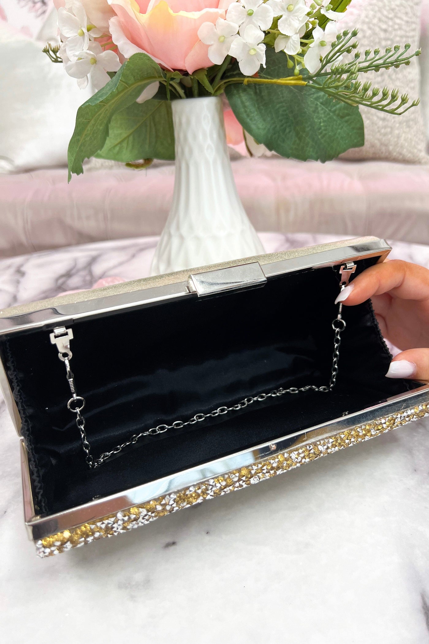 Black Tie Affair Clutch: Gold/Gunmetal - Bella and Bloom Boutique