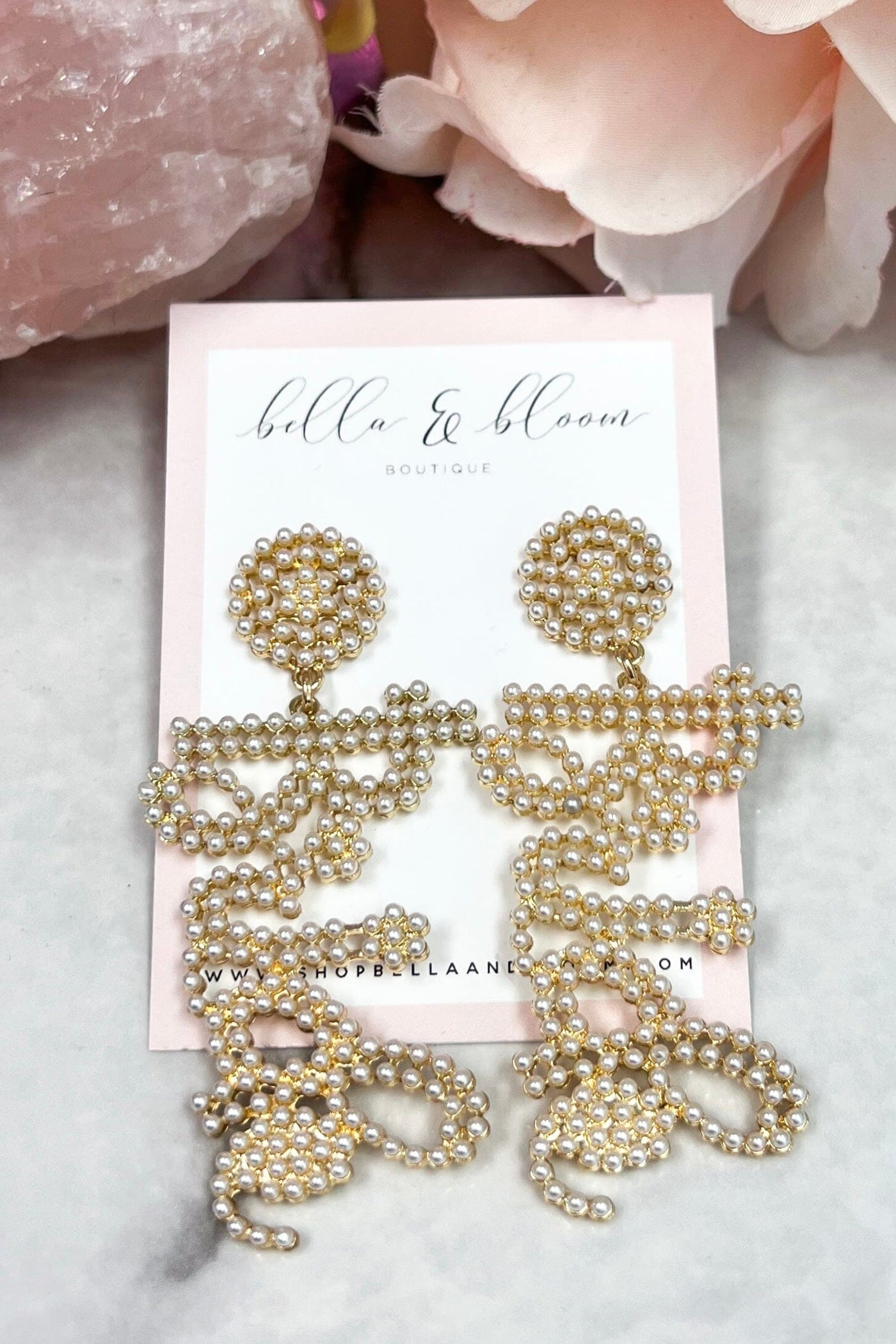 Cursive Bride Earrings: Pearl/Gold - Bella and Bloom Boutique
