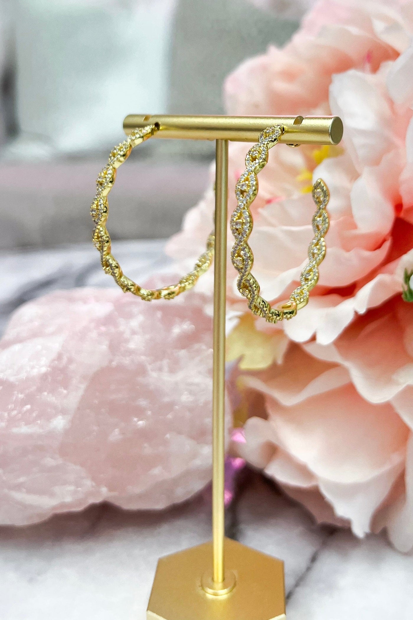 Coralee Embellished Hoop Earrings: Gold - Bella and Bloom Boutique
