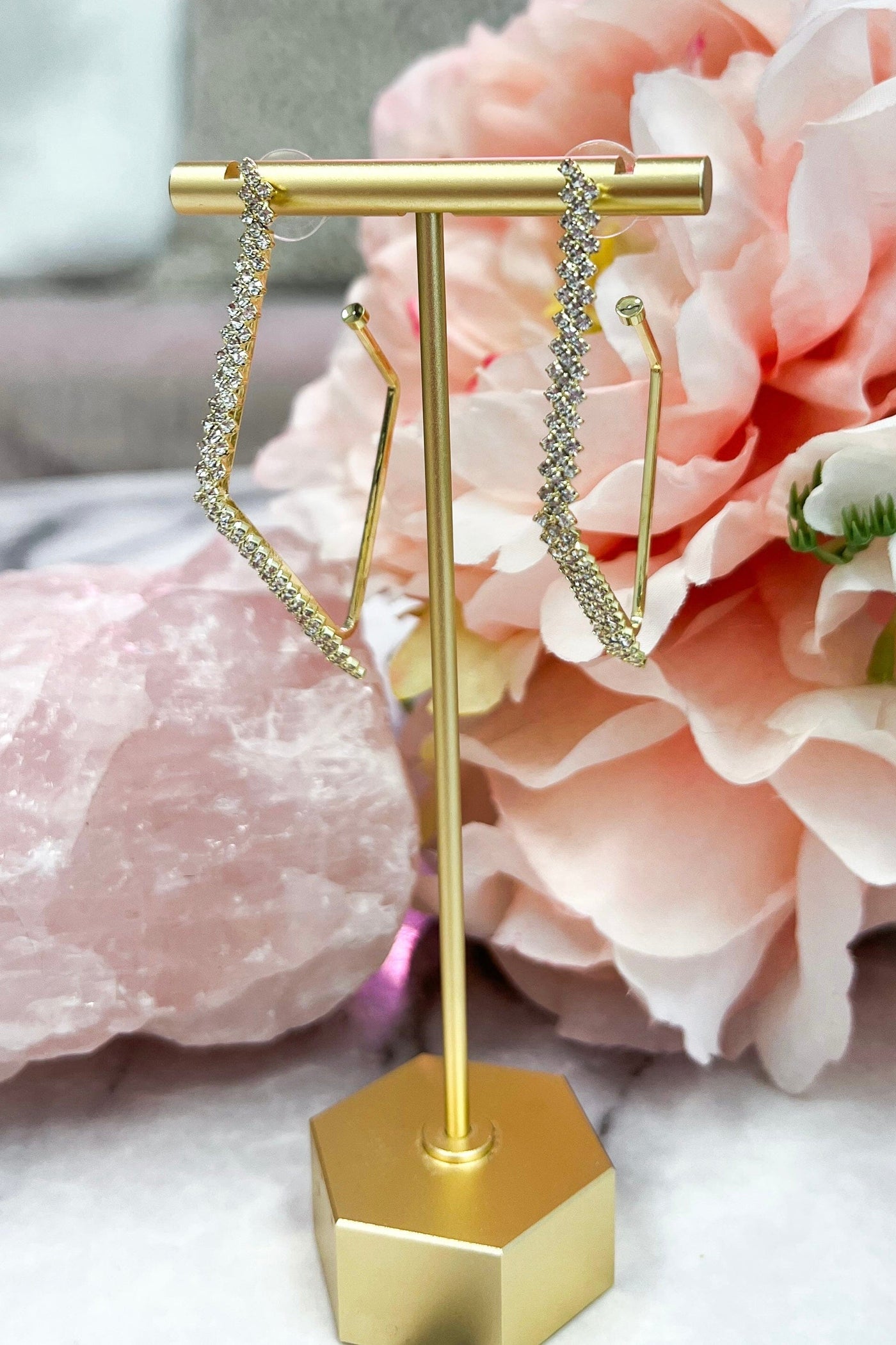 Amelia Embellished Diamond Hoop Earrings: Gold - Bella and Bloom Boutique