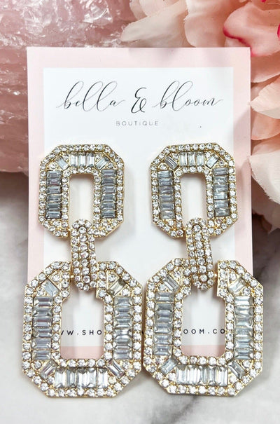 Full Glam Embellished Earrings: Gold - Bella and Bloom Boutique