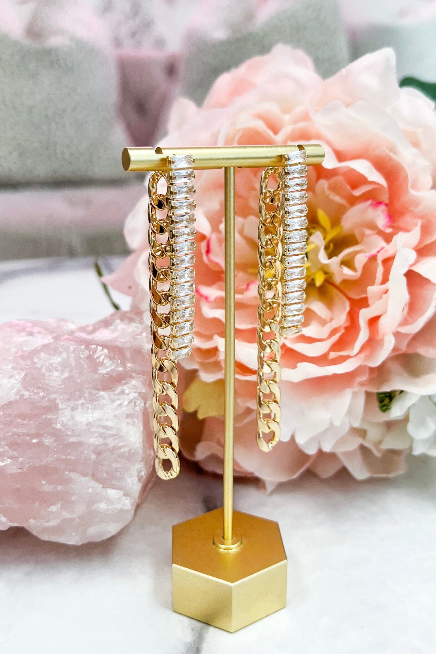 Reputation Chain Link Embellished Earrings: Gold - Bella and Bloom Boutique