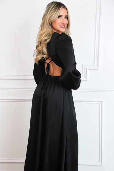 Carlton Cutout Satin Maxi Dress: Black - Bella and Bloom Boutique