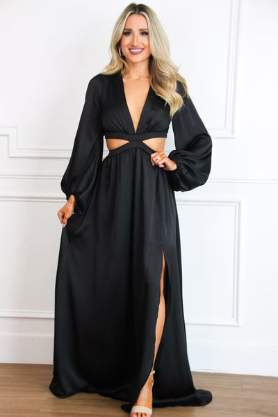 Carlton Cutout Satin Maxi Dress: Black - Bella and Bloom Boutique