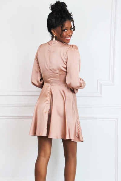 Buy My Love Satin Dress: Champagne - Bella and Bloom Boutique