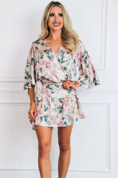 Meet Me in the Garden Floral Romper Dress: Pale Blush Multi - Bella and Bloom Boutique