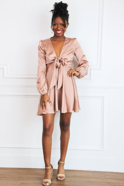 Buy My Love Satin Dress: Champagne - Bella and Bloom Boutique