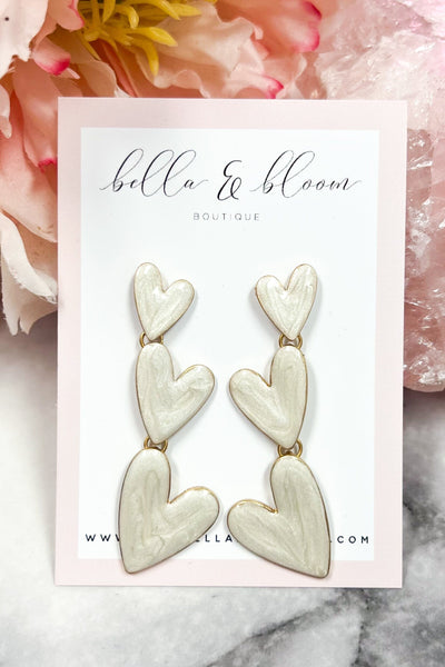 Love You More Tri-Heart Earrings: White - Bella and Bloom Boutique