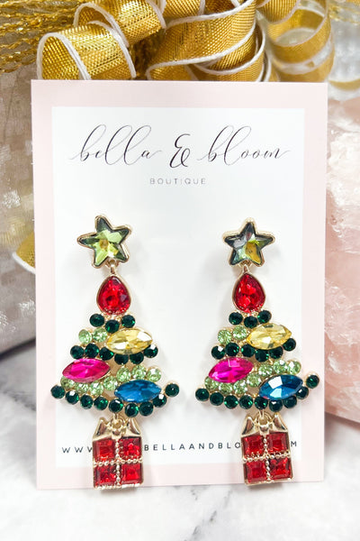 Christmas Tree Glam Earrings: Red/Green Multi - Bella and Bloom Boutique