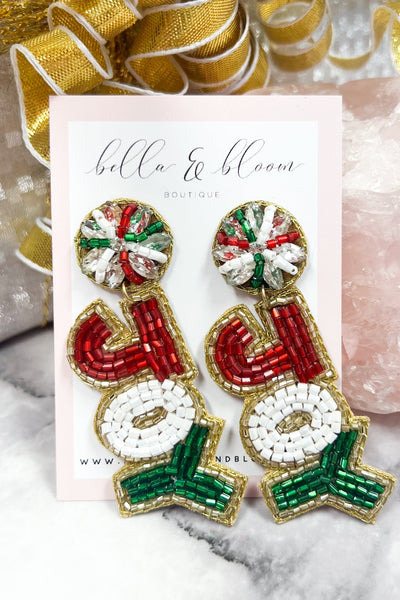 JOY Beaded Holiday Earrings: Red/Green/White - Bella and Bloom Boutique