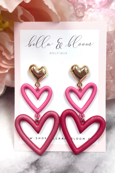 Lola Tri-Color Heart Earrings: Pink/Red Multi - Bella and Bloom Boutique