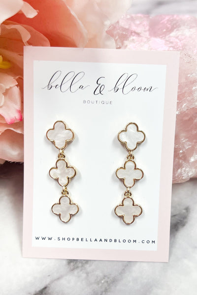 Tri Clover Earrings: Mother of Pearl White - Bella and Bloom Boutique