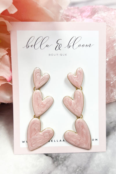 Love You More Tri-Heart Earrings: Light Pink - Bella and Bloom Boutique