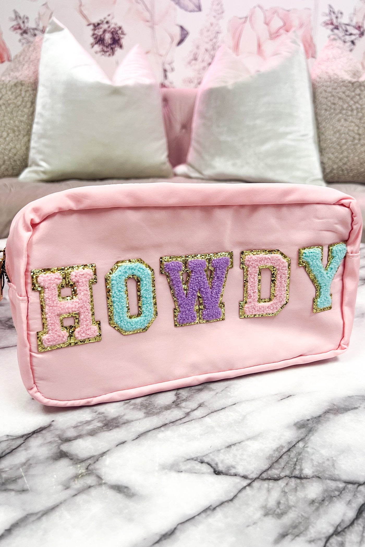 HOWDY Patch Cosmetic Bag: Pink Multi - Bella and Bloom Boutique