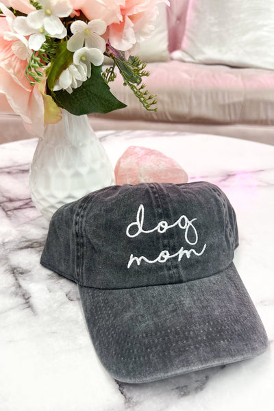 Dog Mom Emboidered Baseball Cap: Charcoal - Bella and Bloom Boutique
