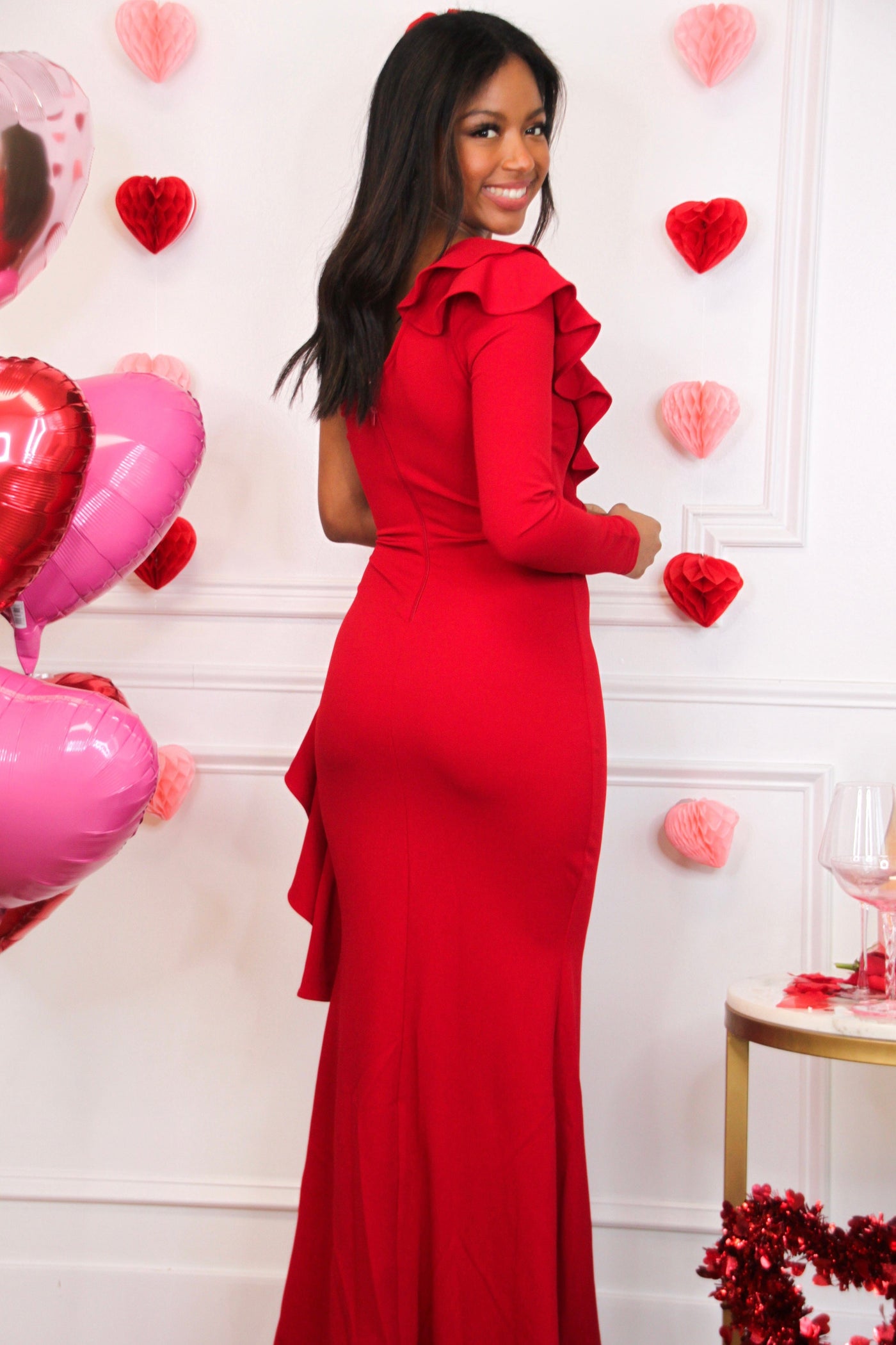 Because of You One Shoulder Dress: Red - Bella and Bloom Boutique