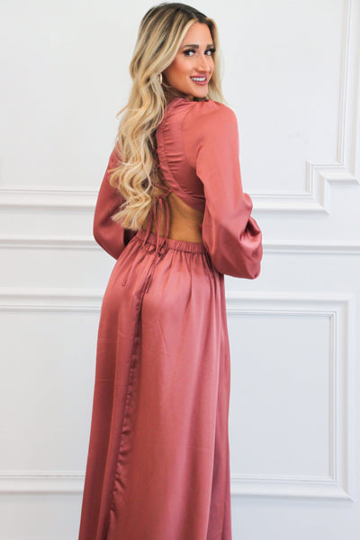 Carlton Cutout Satin Maxi Dress: Mauve - Bella and Bloom Boutique