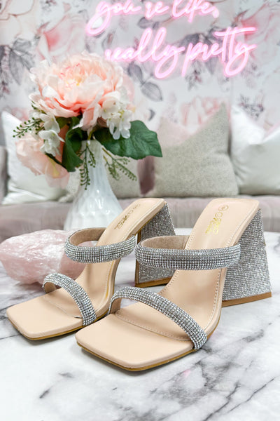 Yasmin Embellished Block Heels: Nude Shoes Bella and Bloom Boutique 