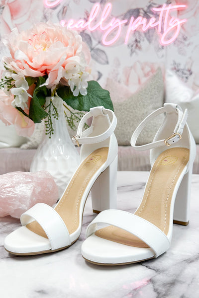 Olivia Block Heels: White Shoes Bella and Bloom Boutique 
