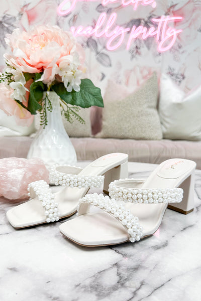 Kerstin Pearl Cluster Embellished Heels: Off White - Bella and Bloom Boutique