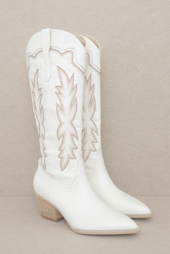 Ainsley Embroidered Knee High Cowboy Boots: White - Bella and Bloom Boutique
