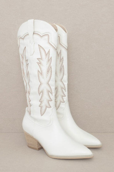 Ainsley Embroidered Knee High Cowboy Boots: White - Bella and Bloom Boutique