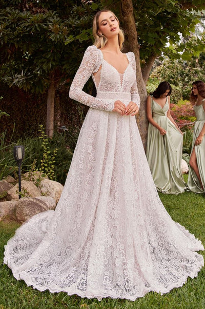 Oriana Lace A Line Detachable Long Sleeve Wedding Dress: Off White - Bella and Bloom Boutique