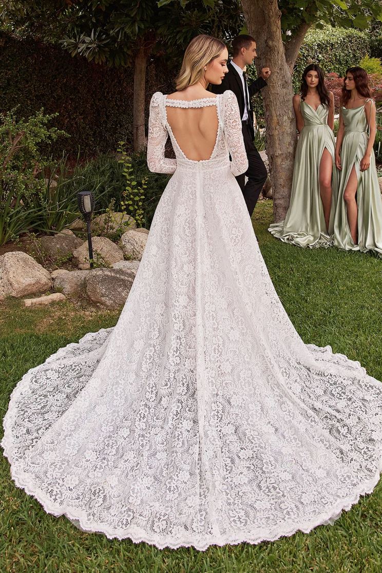 Oriana Lace A Line Detachable Long Sleeve Wedding Dress: Off White - Bella and Bloom Boutique