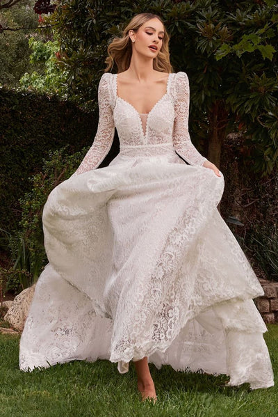 Oriana Lace A Line Detachable Long Sleeve Wedding Dress: Off White - Bella and Bloom Boutique