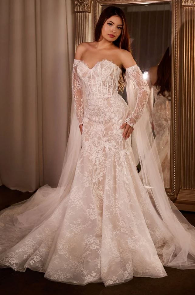 Bella and Bloom Boutique - Primrose Lace Detachable Sleeve Mermaid Wedding Dress: White/Nude 6 / White/Nude Bella and Bloom Boutique - Primrose Lace Detachable Sleeve Mermaid Wedding Dress: White/Nude 6 / White/Nude