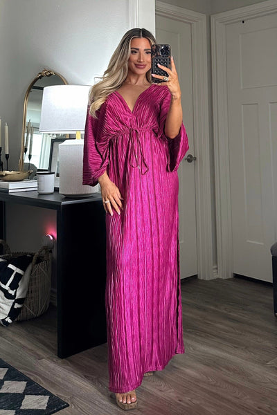 Junie Pleated Batwing Maxi Dress: Magenta - Bella and Bloom Boutique