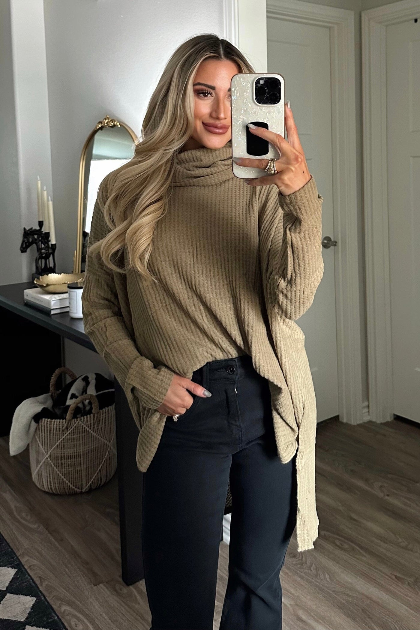 Plain and Simple Oversized Thermal Sweater: Dusty Olive - Bella and Bloom Boutique