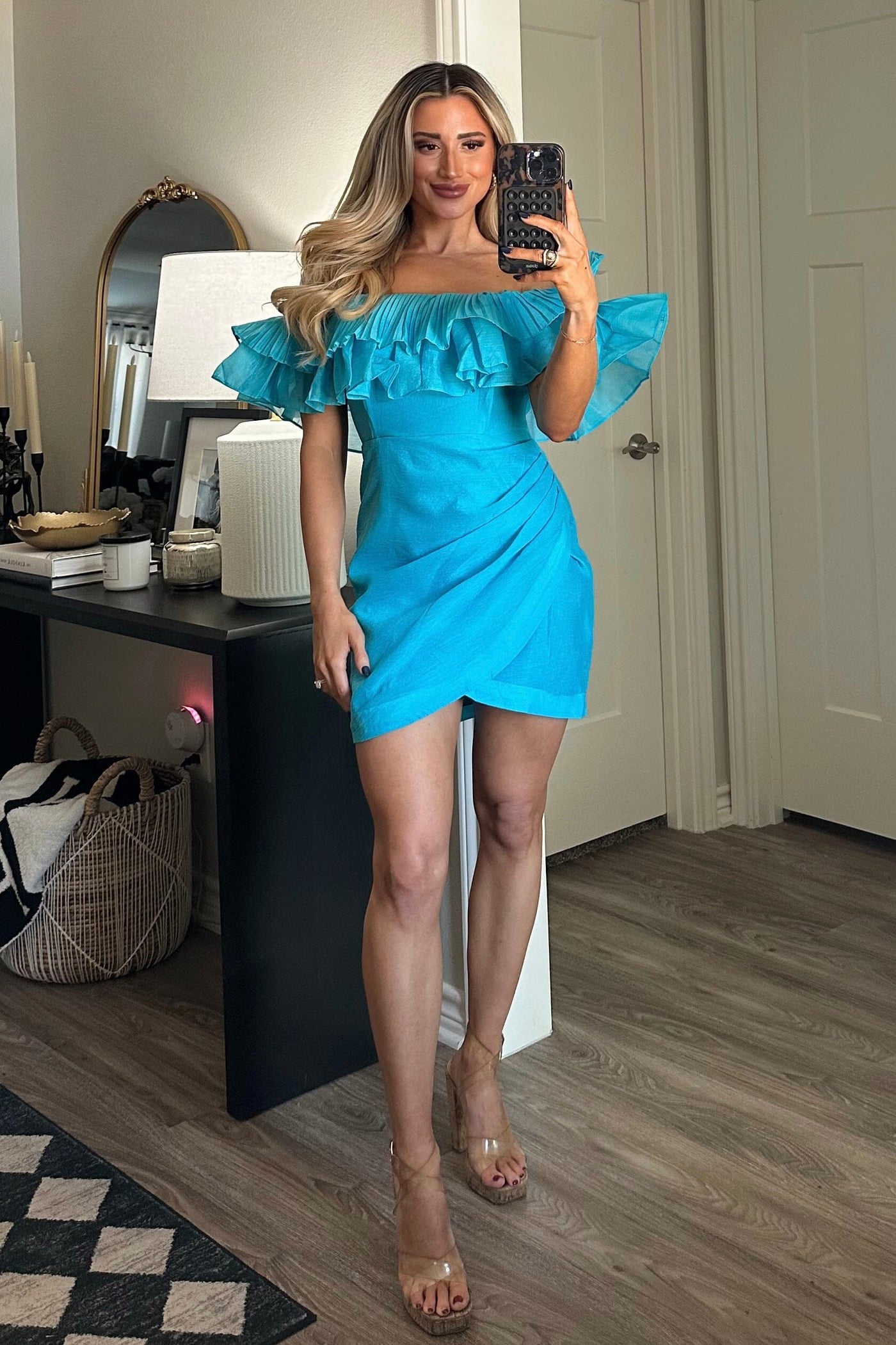 Too Pretty Ruffle Off Shoulder Dress: Bright Blue Bella and Bloom Boutique Too Pretty Ruffle Off Shoulder Dress: Bright Blue Bella and Bloom Boutique