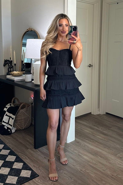 My Only Desire Tiered Lace Ruffle Dress: Black - Bella and Bloom Boutique