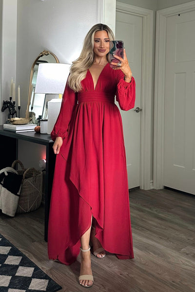 Hidden Gems High Low Maxi Dress: Burgundy - Bella and Bloom Boutique