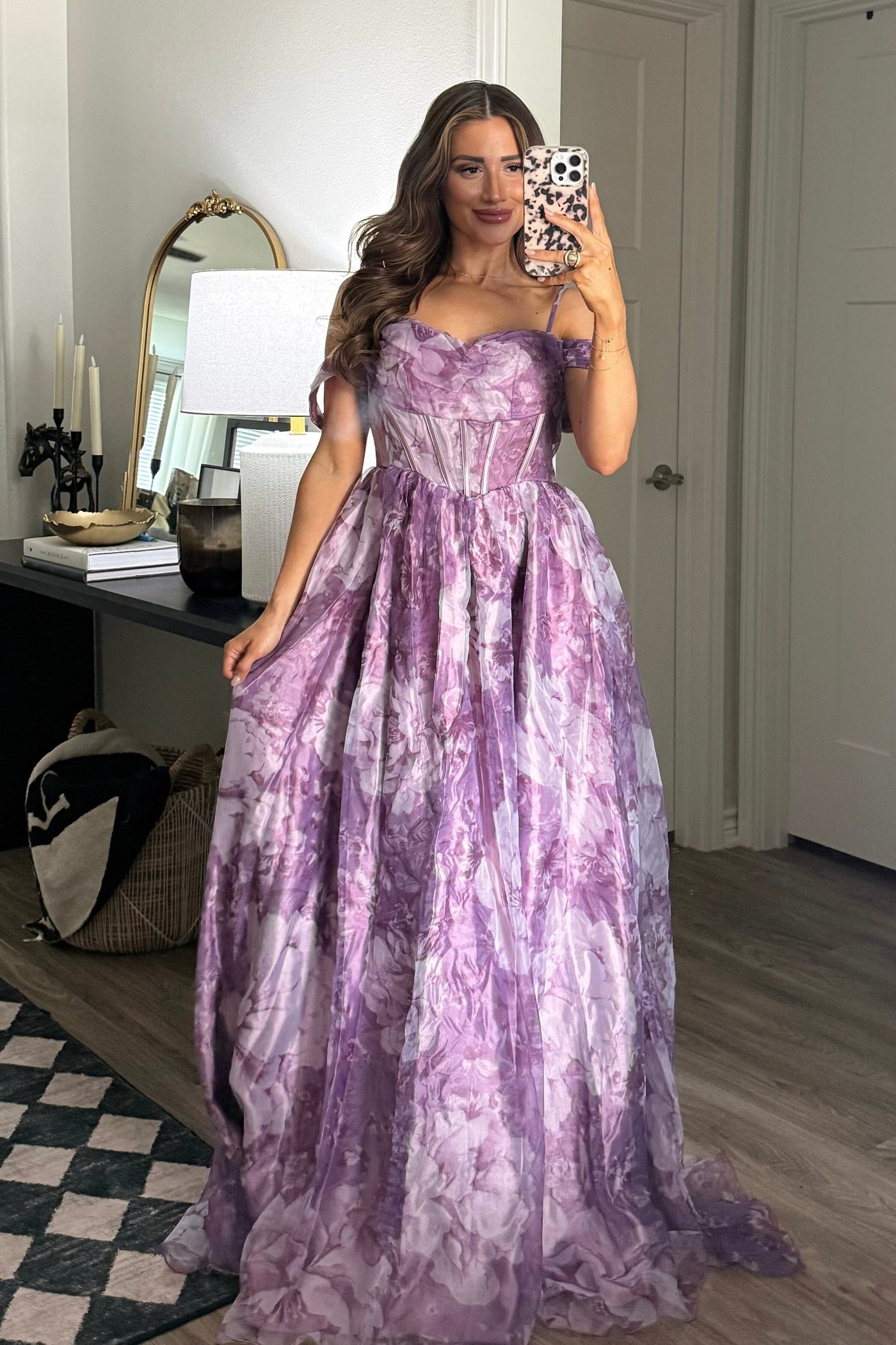 Garden Wedding Organza Off Shoulder Floral Maxi Dress: Dusty Lavender –  Bella and Bloom Boutique