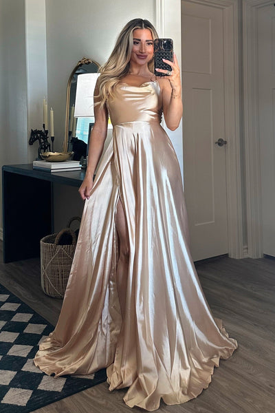 Tonight's the Night Satin Formal Dress: GOLDEN Champagne - Bella and Bloom Boutique