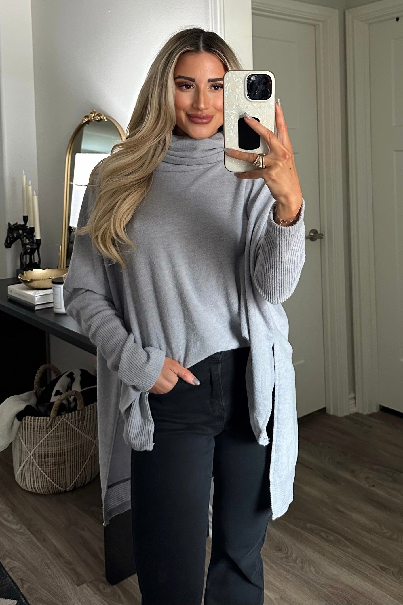 Cozy Chic Soft Oversized Sweater: Heather Gray