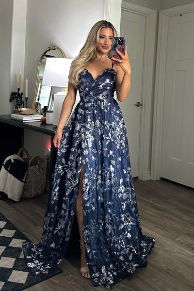 Maya Sequin Open Back Maxi Dress: Navy - Bella and Bloom Boutique