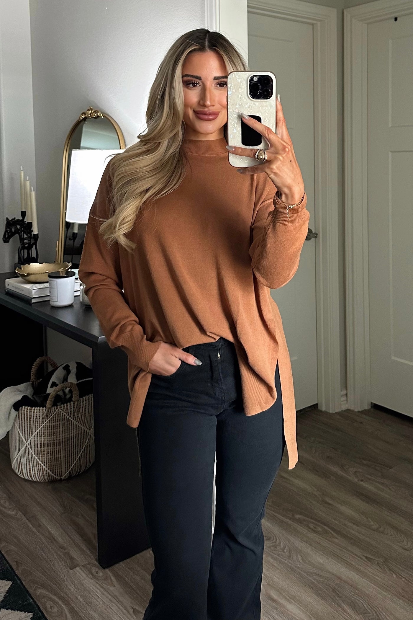 Comfort Crush Oversized Sweater: Camel