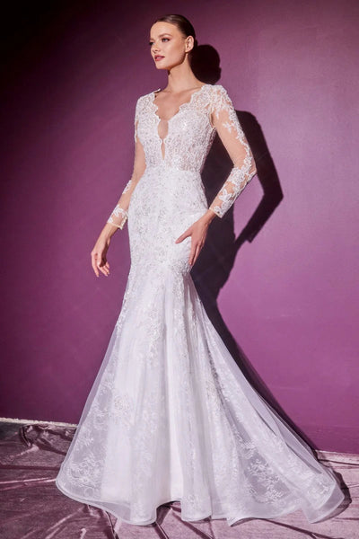 Sophia Long Sleeve Lace Mermaid Wedding Dress: White - Bella and Bloom Boutique